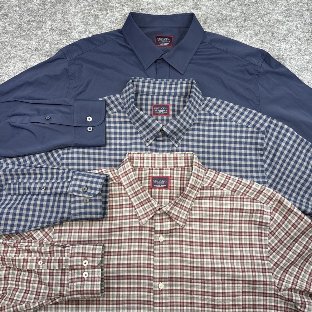 UNTUCKit slim fit shirts Lot of 3 mens XXL long sleeve plaid stretch performance